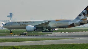 Транспортный самолет Etihad в авиапорте Франкфурта, FRA Транспортный самолет Etihad в авиапорте Франкфурта, FRA