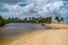 Тропическая лагуна пустым пляжем севера Бразилии перед штормом стоковая фотография Тропическая лагуна пустым пляжем севера Бразилии перед штормом стоковая фотография