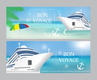 Туристическое судно с «заголовком Voyage Bon»  Установите плакат или знамя иллюстрация штока Туристическое судно с «заголовком Voyage Bon»  Установите плакат или знамя иллюстрация штока
