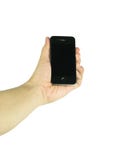 Укомплектуйте личным составом держать умный телефон подобный к iphone с изолированный на белизне стоковые фото Укомплектуйте личным составом держать умный телефон подобный к iphone с изолированный на белизне стоковые фото