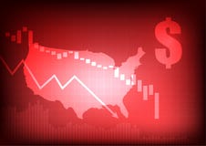 Уменьшая диаграмма дела с знаком доллара и США составляют карту Стоковые Изображения Уменьшая диаграмма дела с знаком доллара и США составляют карту Стоковые Изображения