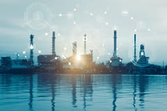Умная фабрика рафинадного завода и беспроволочная коммуникационная сеть, значки физической системы diagram на промышленных фабрик Стоковая Фотография Умная фабрика рафинадного завода и беспроволочная коммуникационная сеть, значки физической системы diagram на промышленных фабрик Стоковая Фотография