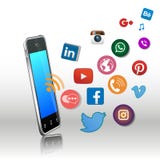 Умный телефон и социальные apps средств массовой информации иллюстрация штока Умный телефон и социальные apps средств массовой информации иллюстрация штока