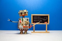 Урок искусственного интеллекта и тригонометрии в коллеже Учитель робота объясняет противоположность теории тригонометрическую стоковые фотографии rf Урок искусственного интеллекта и тригонометрии в коллеже Учитель робота объясняет противоположность теории тригонометрическую стоковые фотографии rf