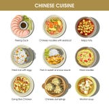 Установленные значки китайского вектора блюд меню кухни традиционного плоские иллюстрация вектора Установленные значки китайского вектора блюд меню кухни традиционного плоские иллюстрация вектора