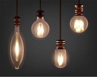 Установите винтажной электрической лампочки Edison спирали Реалистическая ретро лампа иллюстрация штока Установите винтажной электрической лампочки Edison спирали Реалистическая ретро лампа иллюстрация штока