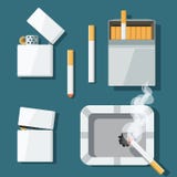 Установите лихтеры, сигареты и ashtray в плоском стиле иллюстрация штока Установите лихтеры, сигареты и ashtray в плоском стиле иллюстрация штока