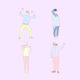 Установите людей используйте стекла VR Вектор стиля руки вычерченный иллюстрация штока Установите людей используйте стекла VR Вектор стиля руки вычерченный иллюстрация штока