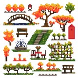Установите объектов для парка осени изолированного на белой предпосылке landscaping Искусство пиксела r иллюстрация вектора Установите объектов для парка осени изолированного на белой предпосылке landscaping Искусство пиксела r иллюстрация вектора