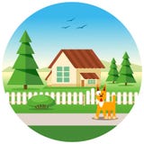 Установите смешной собаки щенка приниманнсяые за спорт зимы на лыжах, коньках, сноуборде, стоит около дома против иллюстрация штока Установите смешной собаки щенка приниманнсяые за спорт зимы на лыжах, коньках, сноуборде, стоит около дома против иллюстрация штока