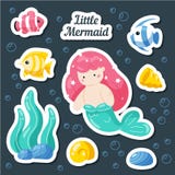 Установленные стикеры моря Русалка, рыба, раковины, коралловый риф Зап иллюстрация штока Установленные стикеры моря Русалка, рыба, раковины, коралловый риф Зап иллюстрация штока