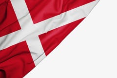 Флаг Дании ткани с copyspace для вашего текста на белой предпосылке иллюстрация вектора Флаг Дании ткани с copyspace для вашего текста на белой предпосылке иллюстрация вектора