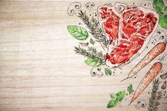 Фон вкусного стейка мяса деревянный Стоковые Изображения RF Фон вкусного стейка мяса деревянный Стоковые Изображения RF