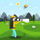 Фотограф ландшафта с телеобъективом иллюстрация штока Фотограф ландшафта с телеобъективом иллюстрация штока