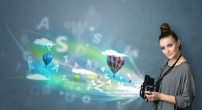 Фотограф с камерой и абстрактным мнимым Стоковое Изображение Фотограф с камерой и абстрактным мнимым Стоковое Изображение
