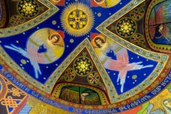 Фрески с ангелами на потолке часовни в украинской греческой католической церкви священного сердца в Zhovkva, Украине стоковые фотографии rf Фрески с ангелами на потолке часовни в украинской греческой католической церкви священного сердца в Zhovkva, Украине стоковые фотографии rf