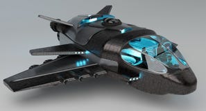 Футуристический корабль изолированный на сером переводе предпосылки 3D иллюстрация штока Футуристический корабль изолированный на сером переводе предпосылки 3D иллюстрация штока