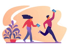 Характеры идут на коньки ролика со смартфонами бесплатная иллюстрация Характеры идут на коньки ролика со смартфонами бесплатная иллюстрация