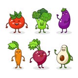 Характеры шаржа смешные vegetable Счастливый стикер еды, большое собрание Морковь, томат, брокколи иллюстрация вектора Характеры шаржа смешные vegetable Счастливый стикер еды, большое собрание Морковь, томат, брокколи иллюстрация вектора