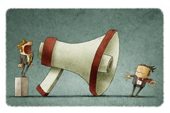 Хозяйничайте кричать на бизнесмене через большой мегафон иллюстрация штока Хозяйничайте кричать на бизнесмене через большой мегафон иллюстрация штока