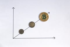 Центы и доллары евро Bitcoin лежат на диаграмме на белом backg стоковые фото Центы и доллары евро Bitcoin лежат на диаграмме на белом backg стоковые фото
