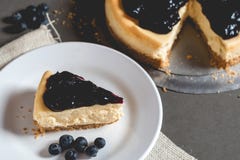 Часть чизкейка голубики свежести очень вкусного на плите стоковые изображения Часть чизкейка голубики свежести очень вкусного на плите стоковые изображения