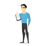 Человек держа белую доску сзажимом для бумаги в руке иллюстрация вектора Человек держа белую доску сзажимом для бумаги в руке иллюстрация вектора