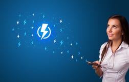 Человек используя телефон с концепцией силы стоковые фото Человек используя телефон с концепцией силы стоковые фото