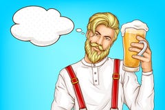 Человек хипстера со стеклянное полным вектора мультфильма пива иллюстрация вектора Человек хипстера со стеклянное полным вектора мультфильма пива иллюстрация вектора