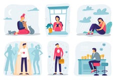 Чувствуйте сиротливый Чувства одиночества, чувствующ изолированный и страх быть одним набором иллюстрации вектора иллюстрация штока Чувствуйте сиротливый Чувства одиночества, чувствующ изолированный и страх быть одним набором иллюстрации вектора иллюстрация штока