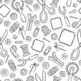Шить и needlework Инструменты и вспомогательное оборудование Безшовная картина в стиле doodle и шаржа линейно бесплатная иллюстрация Шить и needlework Инструменты и вспомогательное оборудование Безшовная картина в стиле doodle и шаржа линейно бесплатная иллюстрация