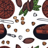Шоколадный торт vegan собрания еды очень вкусный сырцовый с картиной бобов кака фундуков безшовной Стоковые Изображения Шоколадный торт vegan собрания еды очень вкусный сырцовый с картиной бобов кака фундуков безшовной Стоковые Изображения