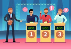 Шоу викторины игры Умные молодые люди играя викторину телевидения с showman, конкуренцией ТВ игры мелочей Дизайн шаржа бесплатная иллюстрация Шоу викторины игры Умные молодые люди играя викторину телевидения с showman, конкуренцией ТВ игры мелочей Дизайн шаржа бесплатная иллюстрация