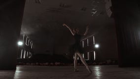 Элементы балета грациозной балерины танцуя в темноте со светом и дымом на предпосылке, замедленным движением сток-видео Элементы балета грациозной балерины танцуя в темноте со светом и дымом на предпосылке, замедленным движением сток-видео