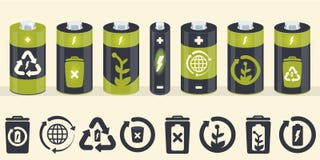 Элементы цилиндра батареи вектора установленные иконы eco иллюстрация штока Элементы цилиндра батареи вектора установленные иконы eco иллюстрация штока