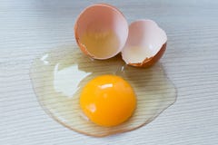 Яйцо цыпленка сломленное на таблице стоковое изображение Яйцо цыпленка сломленное на таблице стоковое изображение