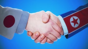 Япония - анимация концепции Северной Кореи/рукопожатия о странах и политике/с штейновым каналом Япония - анимация концепции Северной Кореи/рукопожатия о странах и политике/с штейновым каналом