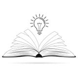 Яркая творческая идея Электрическая лампочка над раскрытой черной книгой Концепция идеи иллюстрация штока Яркая творческая идея Электрическая лампочка над раскрытой черной книгой Концепция идеи иллюстрация штока