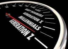 一代X - Y的Z Millennials车速表词 库存照片 一代X - Y的Z Millennials车速表词 库存照片