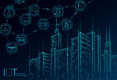 事低多聪明的城市3D铁丝网互联网 聪明的修造的自动化IOT概念 现代无线网上 向量例证 事低多聪明的城市3D铁丝网互联网 聪明的修造的自动化IOT概念 现代无线网上 向量例证