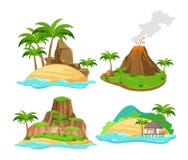 传染媒介例证套热带海岛和山,在白色隔绝的火山不同的场面有棕榈树的 向量例证 传染媒介例证套热带海岛和山,在白色隔绝的火山不同的场面有棕榈树的 向量例证