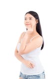 化妆用品、女孩手接触的嘴唇和有吸引力的嘴和的微笑,完善秀丽的面孔美女亚洲构成画象 库存图片 化妆用品、女孩手接触的嘴唇和有吸引力的嘴和的微笑,完善秀丽的面孔美女亚洲构成画象 库存图片