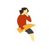 女孩谈话在电话传染媒介在白色背景和标志隔绝的传染媒介标志,女孩谈话在电话传染媒介商标概念 库存例证 女孩谈话在电话传染媒介在白色背景和标志隔绝的传染媒介标志,女孩谈话在电话传染媒介商标概念 库存例证