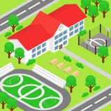 导航等量学校和大绿色围场,操场,足球场,篮球地面,树的例证 库存例证 导航等量学校和大绿色围场,操场,足球场,篮球地面,树的例证 库存例证