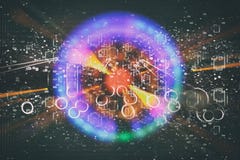 抽象科学小说未来派背景 透镜火光 空间或时间旅行的概念图象在明亮的光的 向量例证 抽象科学小说未来派背景 透镜火光 空间或时间旅行的概念图象在明亮的光的 向量例证