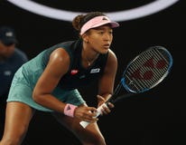 日本的全垒打冠军娜奥美大阪行动的在她的在2019年澳网的半决赛期间在墨尔本公园 库存照片 日本的全垒打冠军娜奥美大阪行动的在她的在2019年澳网的半决赛期间在墨尔本公园 库存照片