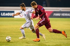 瓦勒里在UEFA国家同盟比赛期间的Kazaishvili L,在国家橄榄球队拉脱维亚和国家橄榄球队乔治亚之间 免版税图库摄影 瓦勒里在UEFA国家同盟比赛期间的Kazaishvili L,在国家橄榄球队拉脱维亚和国家橄榄球队乔治亚之间 免版税图库摄影