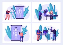 科学家在实验室集合创造靠机械装置维持生命的人 创造阶段过程的机器人 做硬件和软件,机器人学工程师 皇族释放例证 科学家在实验室集合创造靠机械装置维持生命的人 创造阶段过程的机器人 做硬件和软件,机器人学工程师 皇族释放例证