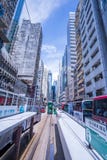 香港电车轨道,香港` s电车在两个方向运行--东部和西部乘客倾斜作为香港电车 库存照片 香港电车轨道,香港` s电车在两个方向运行--东部和西部乘客倾斜作为香港电车 库存照片