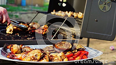 鸡肉和鸡腿削减用茄子和西红柿在室外bbq一烧烤烤在阳光明媚的夏日天气股票视频 视频包括有五颜六色 火焰 鸡肉和鸡腿削减用茄子和西红柿在室外bbq一烧烤烤在阳光明媚的夏日天气股票视频 视频包括有五颜六色 火焰